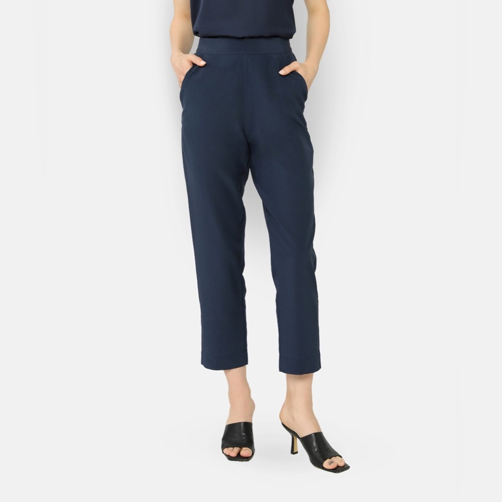 Grana Silk Signature Ankle Pant | Navy Blue